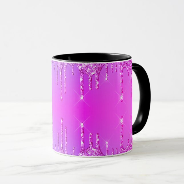 Purple Pink Neon Glitter Sparkly Coffee Mug (Front Right)