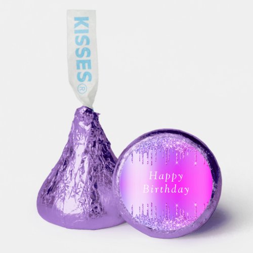 Purple Pink Neon Gold with Text Happy Birthday Hersheys Kisses