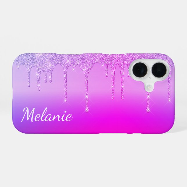 Purple Pink Neon iPhone Case with Custom Name (Back Horizontal)