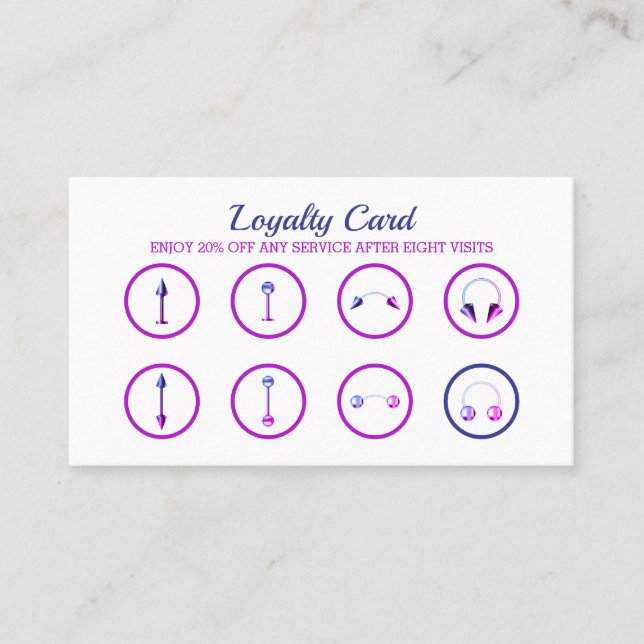 Purple Pink Neon Stylish Body Piercing Loyalty Card (Front)