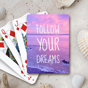 Purple Pink Ocean Beach Sunset Follow Your Dreams Poker Cards