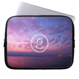 Purple pink ocean sunset photo custom monogram laptop sleeve