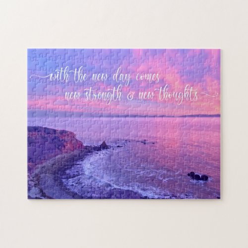 Purple Pink Ocean Sunset Photo Inspirational Quote Jigsaw Puzzle