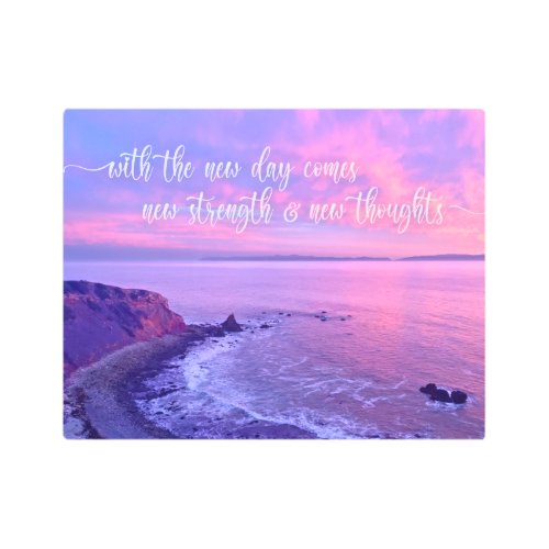 Purple Pink Ocean Sunset Photo Inspirational Quote Metal Print