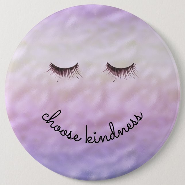 Purple Pink Ombre Black Eyelashes Kindness Button (Front)