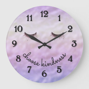 Purple Pink Ombre Black Eyelashes Kindness Large Clock