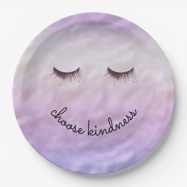 Purple Pink Ombre Black Eyelashes Kindness Paper Plates (Front)
