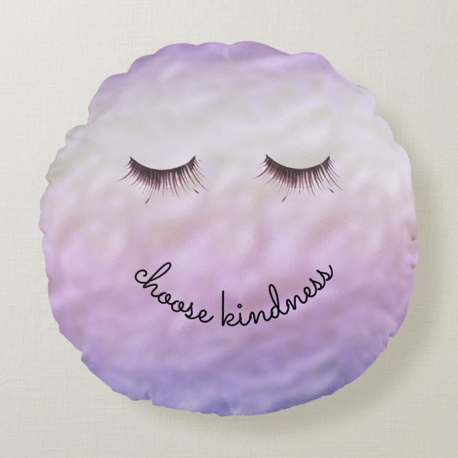Purple Pink Ombre Black Eyelashes Kindness Round Pillow (Front)