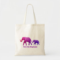Purple Pink Ombre Elephant Cow Calf  Tote Bag