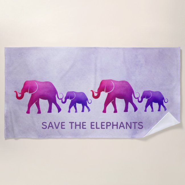 Purple Pink Ombre Elephants Beach Towel