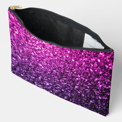 Purple pink ombre faux glitter sparkles accessory pouch