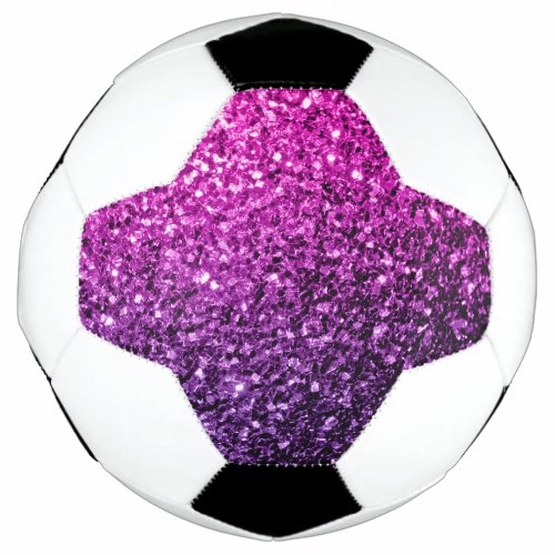 Purple pink ombre faux glitter sparkles bling soccer ball