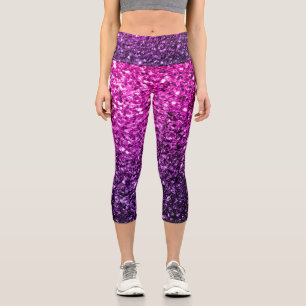 Purple Pink Ombre faux glitter sparkles Capri Leggings