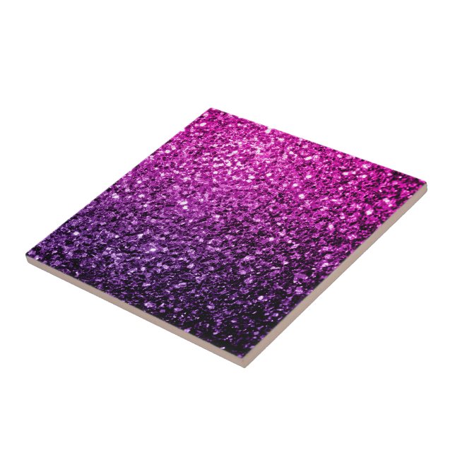 Purple Pink Ombre faux glitter sparkles Ceramic Tile (Side)