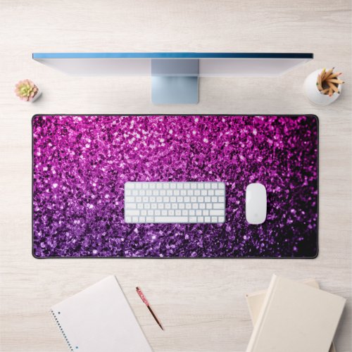Purple pink ombre faux glitter sparkles desk mat