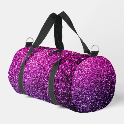 Purple pink ombre faux glitter sparkles duffle bag
