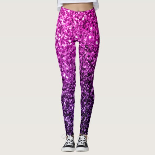 Purple Pink Ombre faux glitter sparkles Leggings