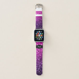 Purple Pink Ombre faux glitter sparkles Monogram Apple Watch Band