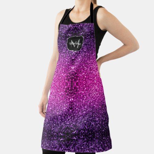 Purple Pink Ombre faux glitter sparkles Monogram Apron