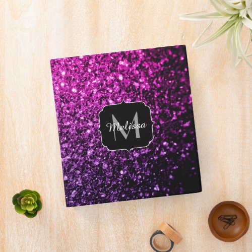 Purple Pink Ombre faux glitter sparkles Monogram Binder