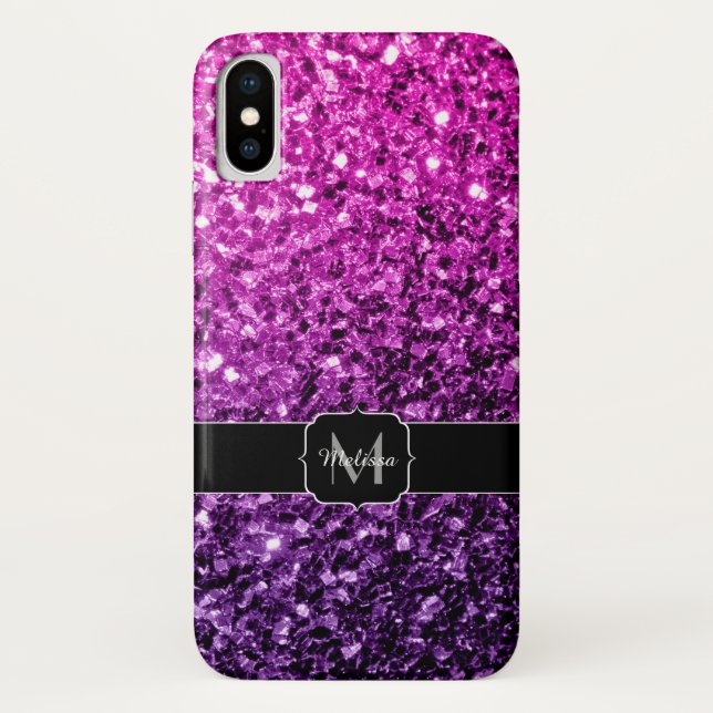 Purple Pink Ombre faux glitter sparkles Monogram Case-Mate iPhone Case (Back)
