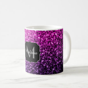 Purple Pink Ombre faux glitter sparkles Monogram Coffee Mug