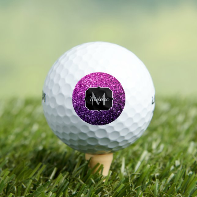 Purple Pink Ombre faux glitter sparkles Monogram Golf Balls (Insitu Tee)