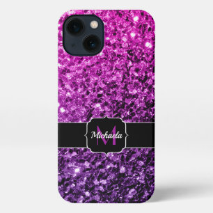 Purple Pink Ombre faux glitter sparkles Monogram iPhone 13 Case