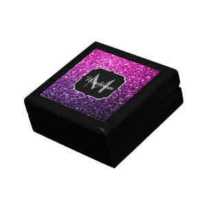 Purple Pink Ombre faux glitter sparkles Monogram Keepsake Box