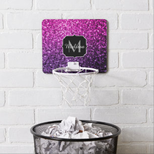 Purple Pink Ombre faux glitter sparkles Monogram Mini Basketball Hoop
