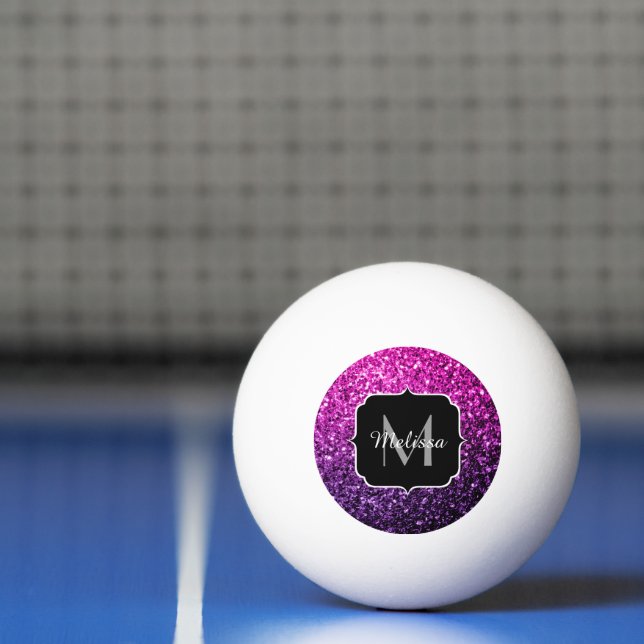 Purple Pink Ombre faux glitter sparkles Monogram Ping-Pong Ball (Net)