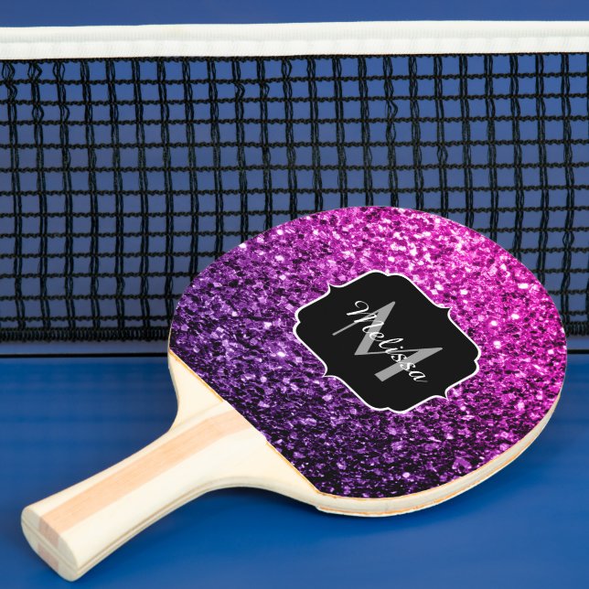 Purple Pink Ombre faux glitter sparkles Monogram Ping-Pong Paddle (Insitu)
