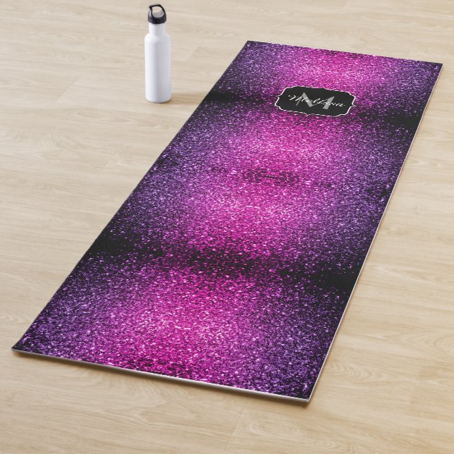 Purple Pink Ombre faux glitter sparkles Monogram Yoga Mat (In Situ)