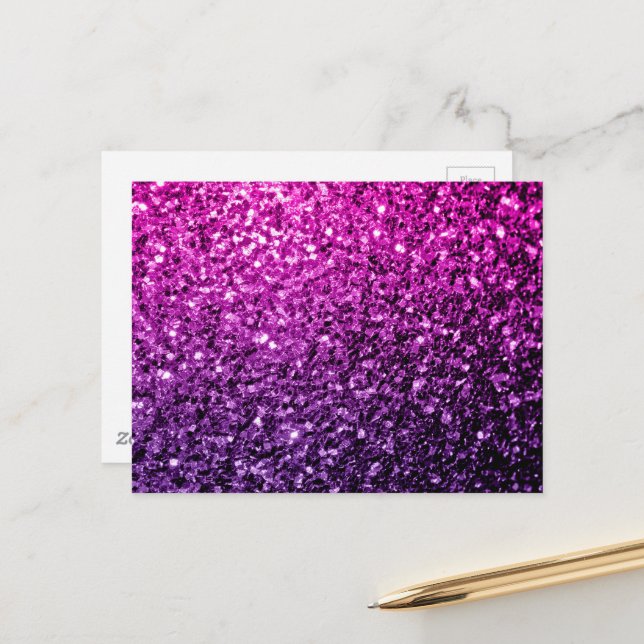 Purple Pink Ombre faux glitter sparkles Postcard (Front/Back In Situ)