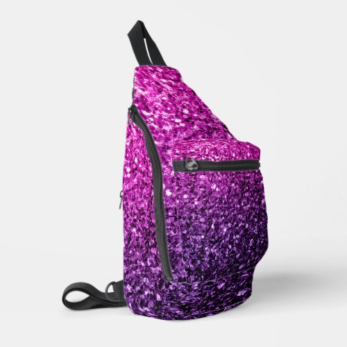 Purple pink ombre faux glitter sparkles sling bag
