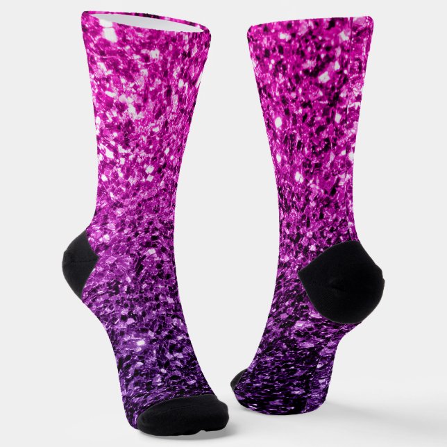 Purple Pink Ombre faux shiny glitter sparkles Socks (Angled)