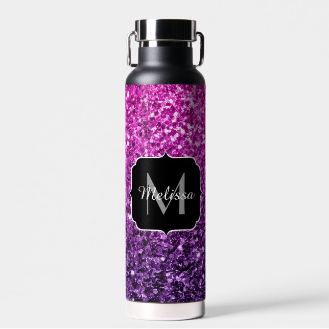 Purple Pink Ombre faux shiny glitter sparkles Water Bottle (Front)
