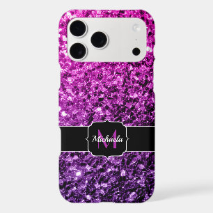 Purple Pink Ombre faux sparkles bling Monogram iPhone 17 Pro Max Case