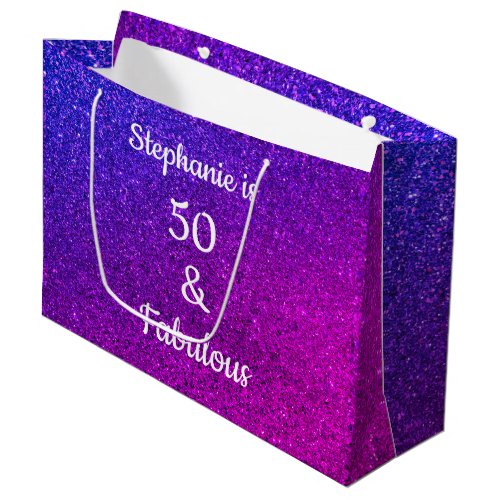 Purple Pink Ombre Glitter 50 And Fabulous Birthday Large Gift Bag