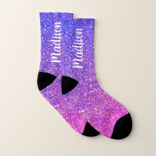 Purple Pink Ombre Glitter Cute Chic Personalized Socks