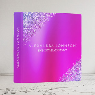 Purple Pink Ombre Glitter Office Business 3 Ring Binder