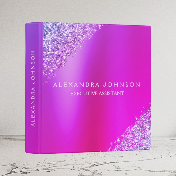 Purple Pink Ombre Glitter Office Business 3 Ring Binder