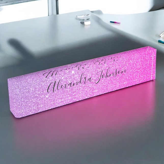 Purple Pink Ombre Glitter Sparkle Girly Modern Desk Name Plate (Creator Uploaded)