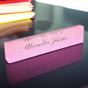 Purple Pink Ombre Glitter Sparkle Girly Modern Desk Name Plate