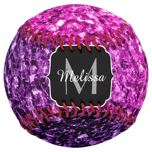 Purple pink ombre glitter sparkle Monogram name Softball