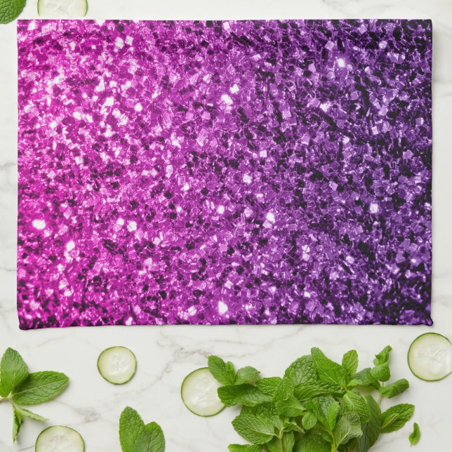 Purple Pink Ombre glitter sparkles Kitchen Towel (Folded)