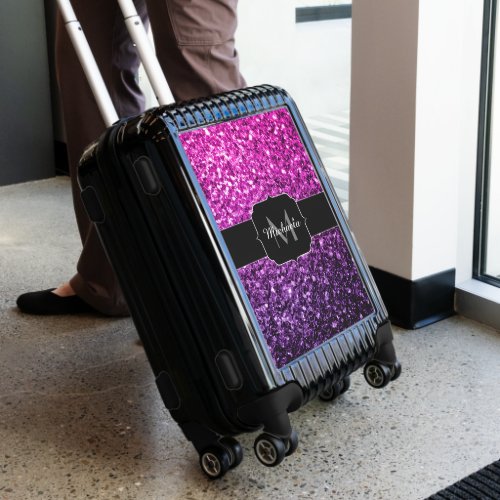 Purple pink ombre glitter sparkles Monogram Luggage