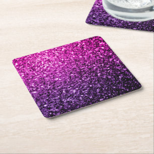 Purple Pink Ombre glitter sparkles Square Paper Coaster