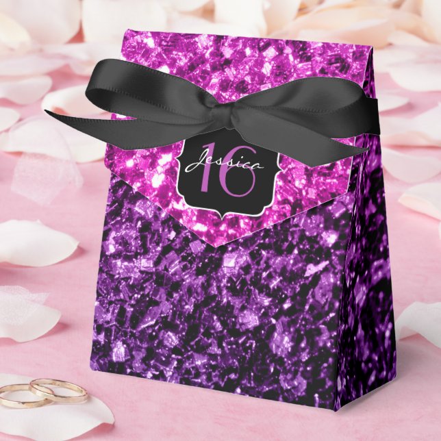 Purple Pink Ombre glitter sparkles Sweet 16 Favor Boxes (Wedding)