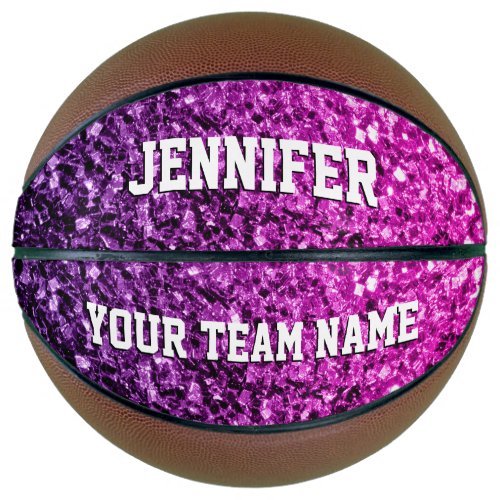 Purple pink ombre glitter sparkles Your name Team Basketball